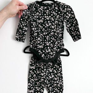 Black Floral Print Long Sleeve Pant Set - Size 3-6 Months